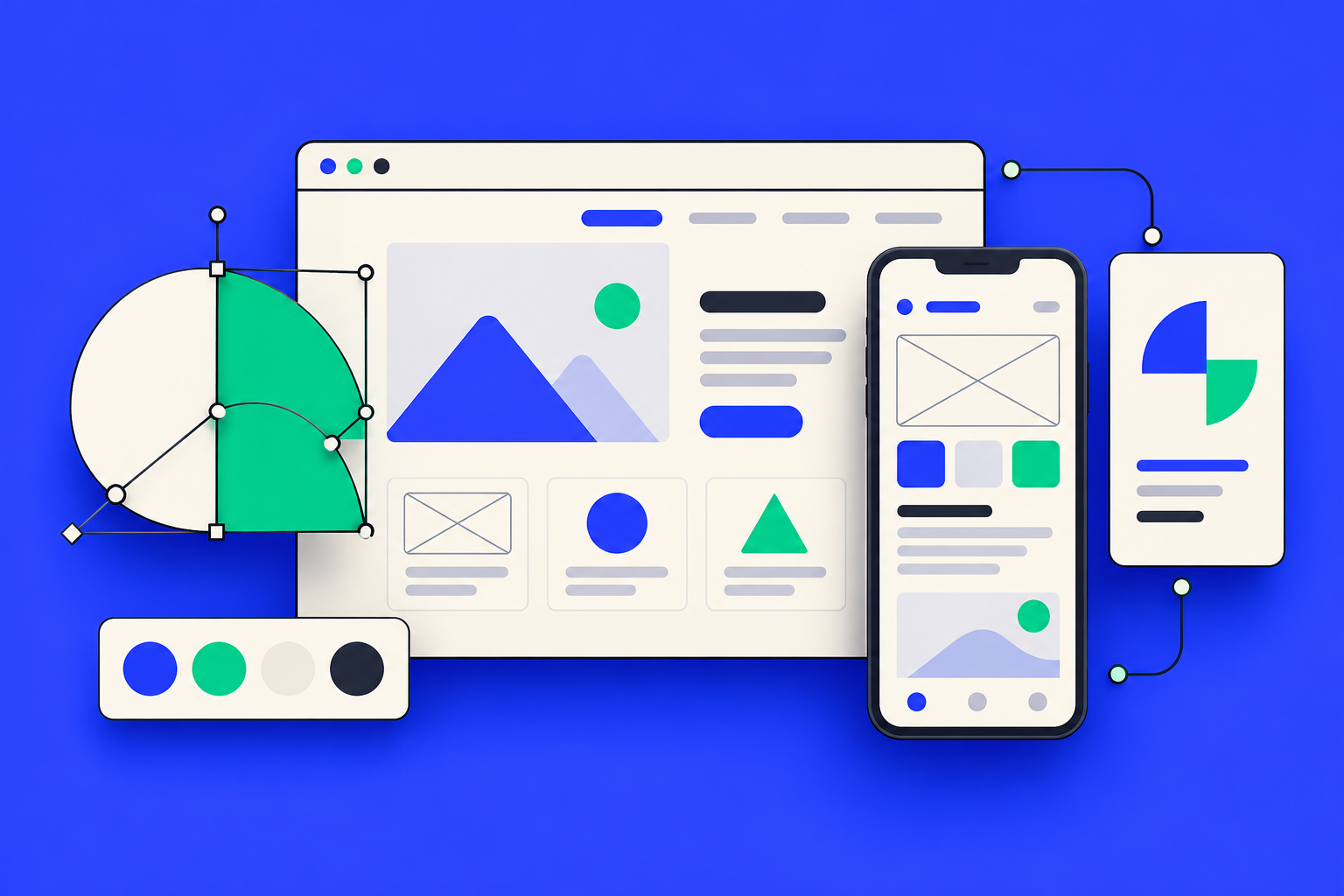 Design & Branding illustration in TekScaleUp blue and green
